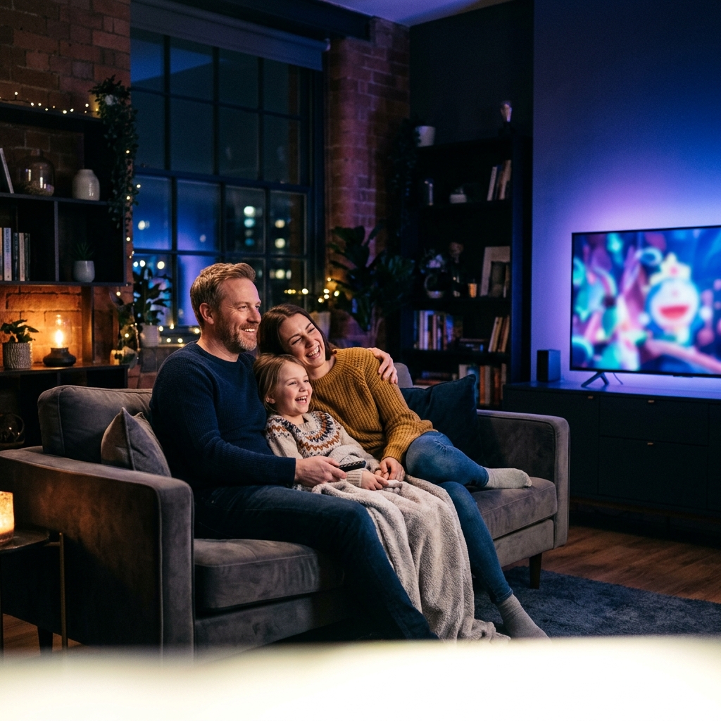 Family watching nartiel8k IPTV